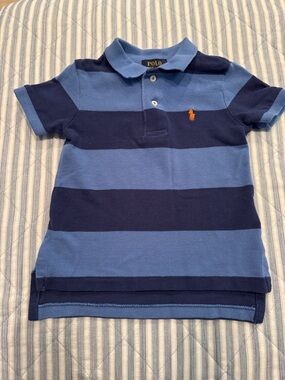 Polo by Ralph Lauren Toddler 2T Two-Tone Blue Striped Polo with Orange Pony
